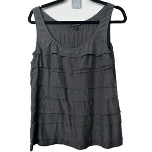 EILEEN FISHER Tank Top M 100% Silk Crepe Tiered Layered Scoop Neck Gray D46